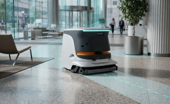 Cleaning robot navigating and cleaning a commercial floor